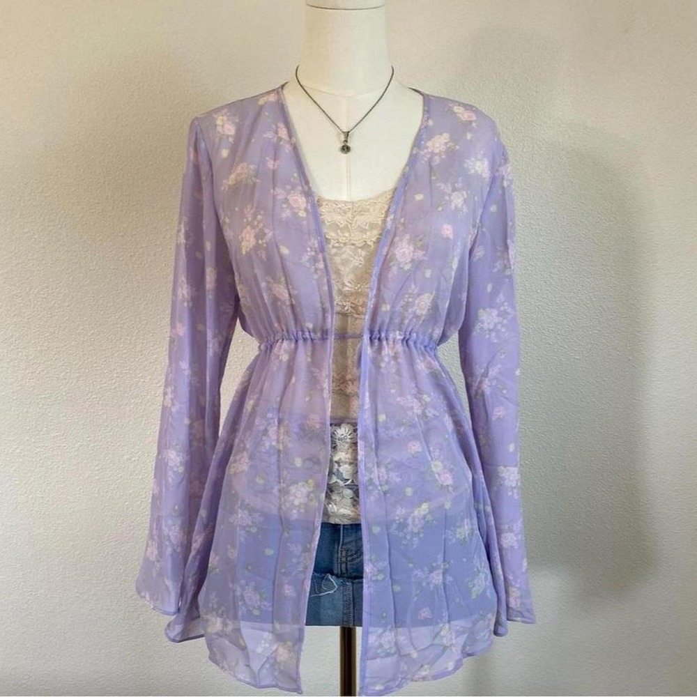 Vintage Y2K Victorias Secret Floral Robe Cardigan Purple Empire Waist Fairy
